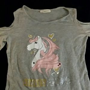 Girls size 10/12 long sleeve cold shoulder T